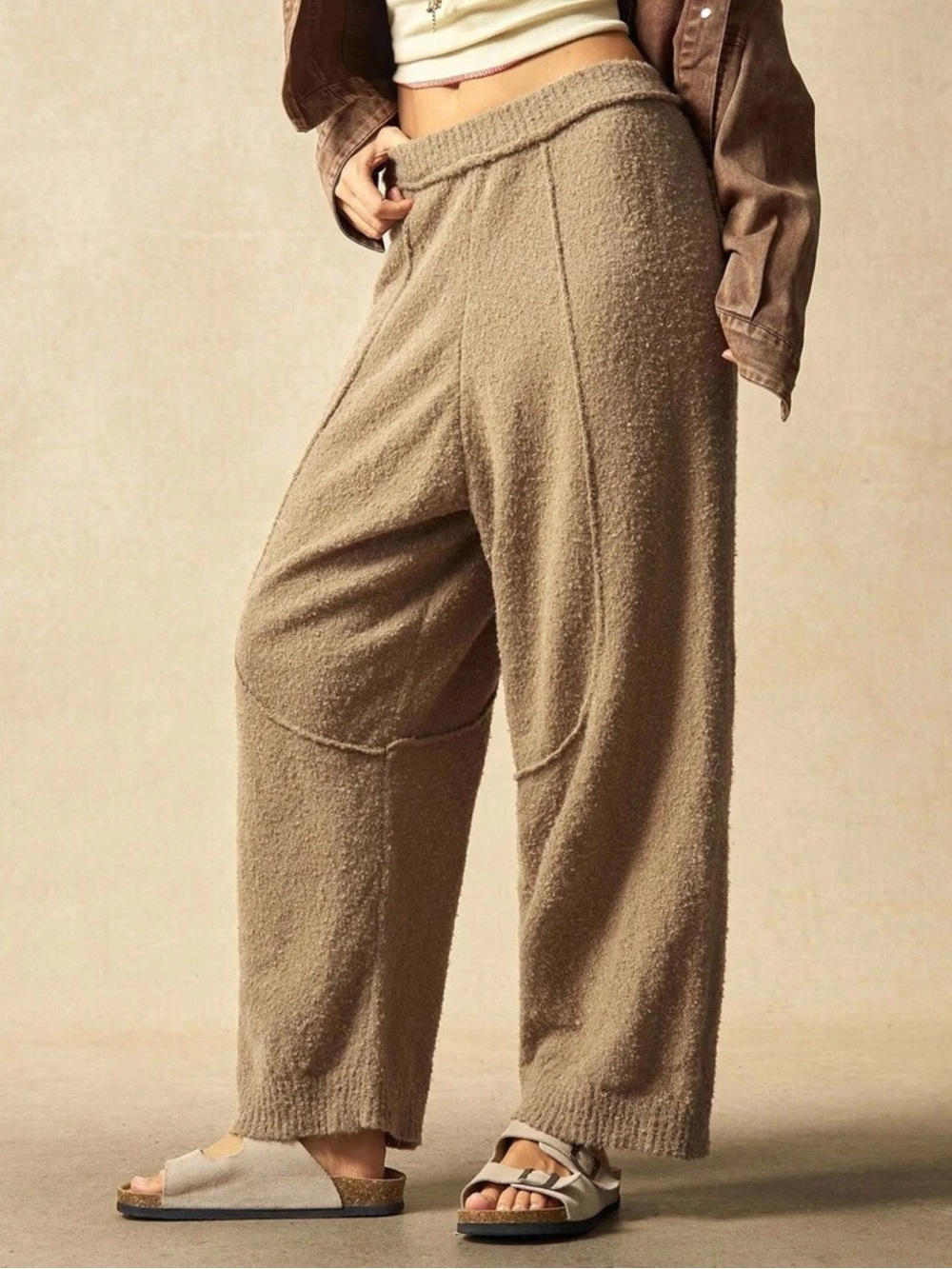 Cozy 🔥 Wide-Leg Knit Lounge Pants - Taupe